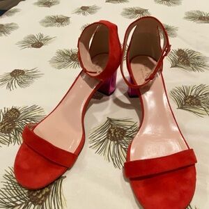 Kate Spade Red Suede Shoes W/ Shiny Pink Heels